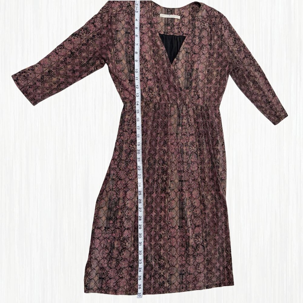 Peruvian Connection 16 Faux Wrap Knit Meraux Dress BoHo Print V-Neck 3/4 Sleeve - Picture 13 of 15